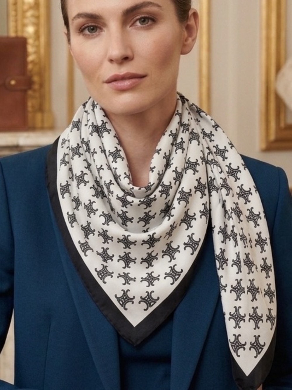 CELINE Patterned Logo Silk Scarf